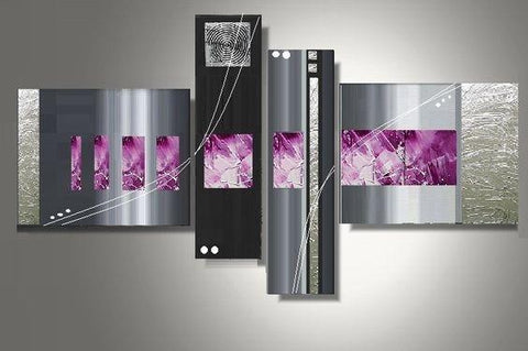 Black, Purple and Silver, Abstract Painting, Abstract Painting on Canvas, Bedroom Wall Art Ideas, Acrylic Painting on Canvas, 4 Piece Wall Art-Silvia Home Craft