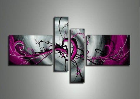 Black and Purple Canvas Wall Art, Abstract Painting for Bedroom, Buy Art Online, Acrylic Art, 4 Piece Wall Art Paintings-Silvia Home Craft