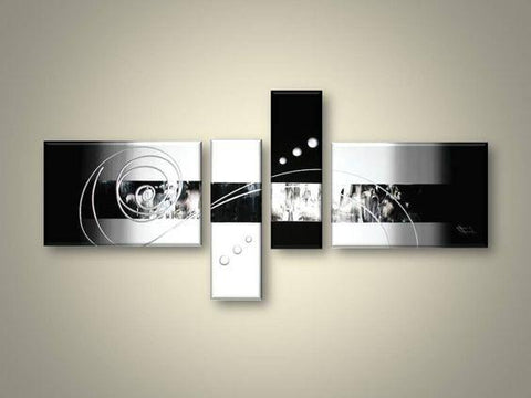 Abstract Acrylic Art, 4 Piece Canvas Art Paintings, Black and White Canvas Wall Art Paintings, Abstract Oil Painting, Modern Wall Art Ideas for Living Room-Silvia Home Craft