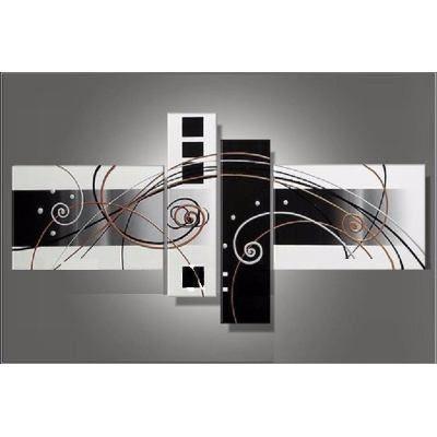 Simple Wall Art for Sale, Black and White Canvas Art, 4 Piece Canvas Paintings, Abstract Oil Painting, Contemporary Wall Art for Bedroom-Silvia Home Craft