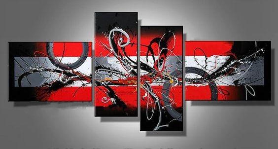 Simple Abstract Canvas Art, Black and Red Wall Art Paintings, Large Modern Paintings on Canvas, Extra Large Canvas Painting-Silvia Home Craft