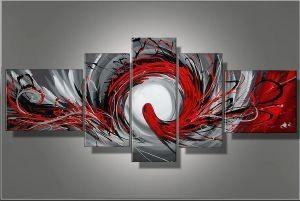 Abstract Art, Red Lines Canvas Painting, Huge Wall Art, Large Art Painting, 5 Panel Canvas Set-Silvia Home Craft