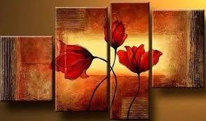 Abstract Art Set, Living Room Wall Art, Extra Large Painting, 4 Piece Abstract Painting, Flower Art, Contemporary Artwork-Silvia Home Craft