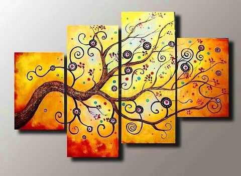 Abstract Art Painting, Large Painting on Canvas, Tree of Life Canvas Art, Bedroom Canvas Paintings, 4 Piece Canvas Art, Buy Paintings Online-Silvia Home Craft