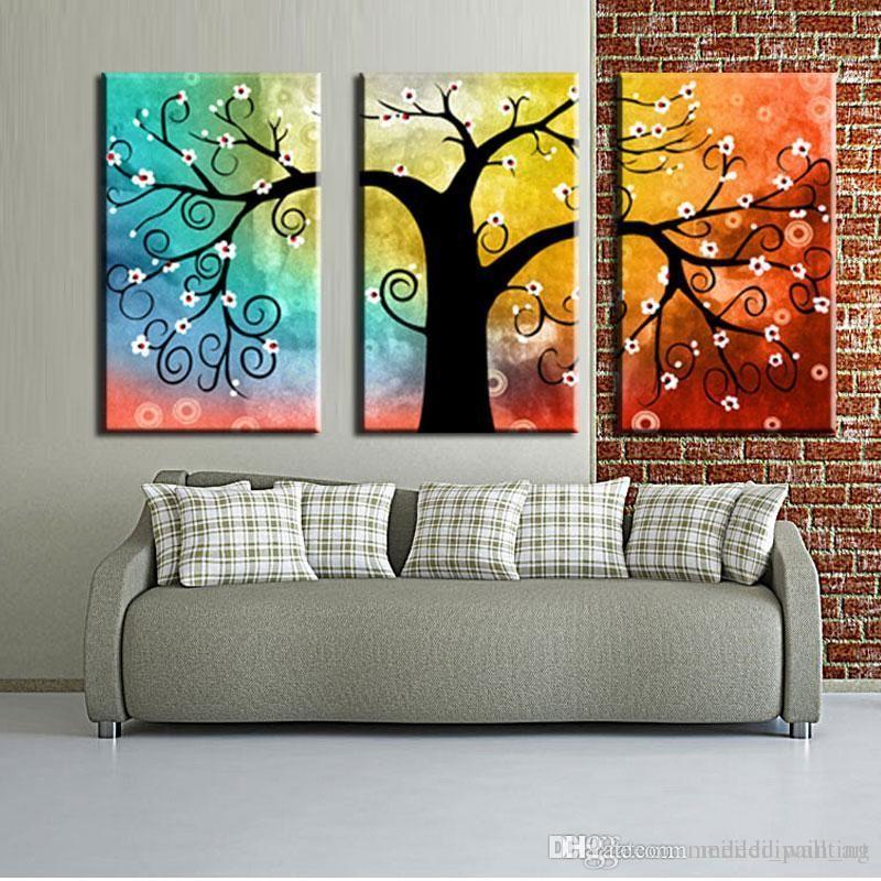 3 Piece Canvas Painting, Tree of Life Painting, Hand Painted Wall Art, Acrylic Painting for Bedroom, Group Paintings for Sale-Silvia Home Craft