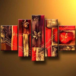 Abstract Flower Painting, Red Canvas Painting, Extra Large Wall Art, Acrylic Art, 5 Panel Painting Set-Silvia Home Craft