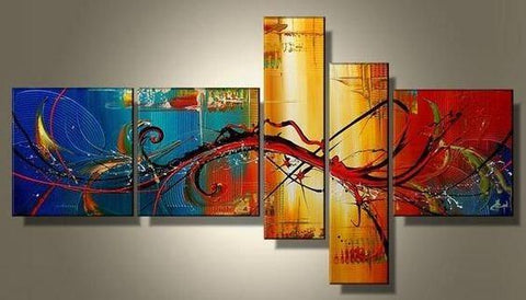 Large Wall Art, Abstract Painting, Huge Wall Art, Acrylic Art, 5 Panel Wall Painting, Hand Painted Art, Group Painting-Silvia Home Craft