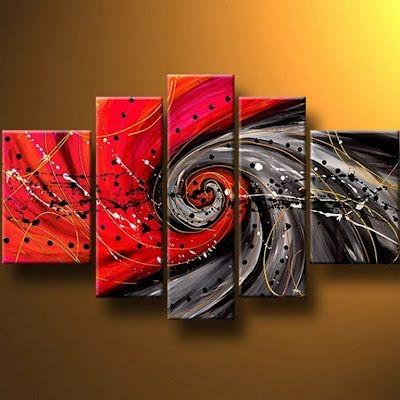 Abstract Painting on Canvas, Red Canvas Painting, Modern Wall Art Paintings, Extra Large Painting for Living Room, 5 Panel Wall Painting-Silvia Home Craft