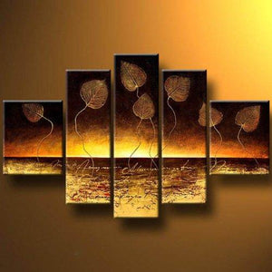 Abstract Canvas Paintings, Modern Abstract Painting, Golden Leaves Painting, Canvas Painting for Dining Room, Modern Wall Art Paintings-Silvia Home Craft