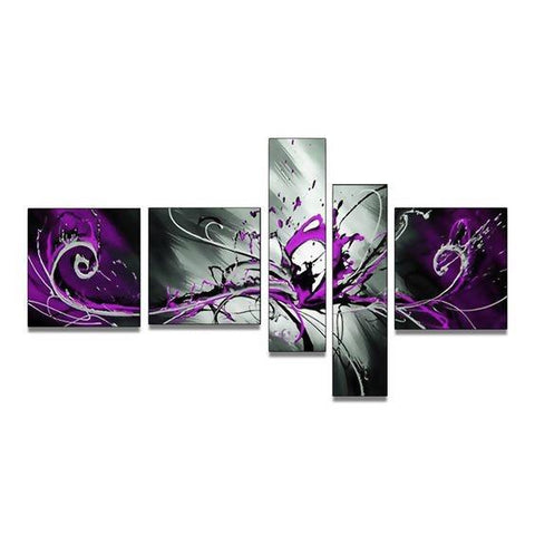 Hand Painted Art, Group Painting, Purple and Black Abstract Art, 5 Piece Wall Painting, Large Wall Art, Abstract Painting, Huge Wall Art, Acrylic Art-Silvia Home Craft