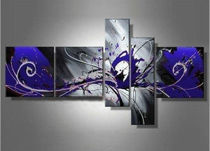 Large Wall Art, Blue and Black Abstract Painting, Huge Wall Art, Acrylic Art, Abstract Art, 5 Piece Wall Painting, Group Painting, Canvas Painting-Silvia Home Craft