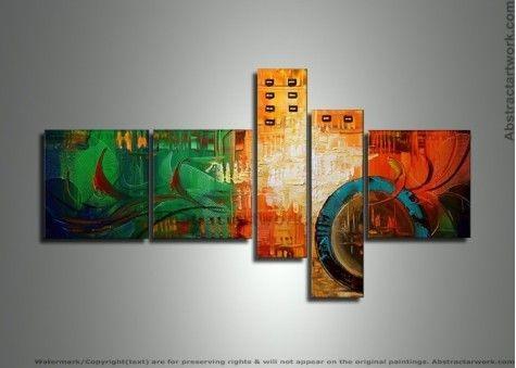 Group Painting, Canvas Painting, Large Wall Art, Abstract Painting, Huge Wall Art, Acrylic Art, Abstract Art, 5 Piece Wall Painting-Silvia Home Craft