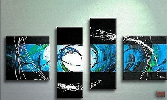Modern Art, Living Room Wall Decor, 4 Piece Canvas Painting, Abstract Wall Art, Extra Large Art, Art on Canvas-Silvia Home Craft