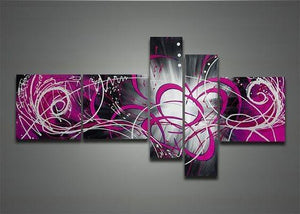 Purple and Black Abstract Art, Abstract Painting, Huge Wall Art, Acrylic Art, 5 Piece Wall Painting, Hand Painted Art, Group Painting-Silvia Home Craft