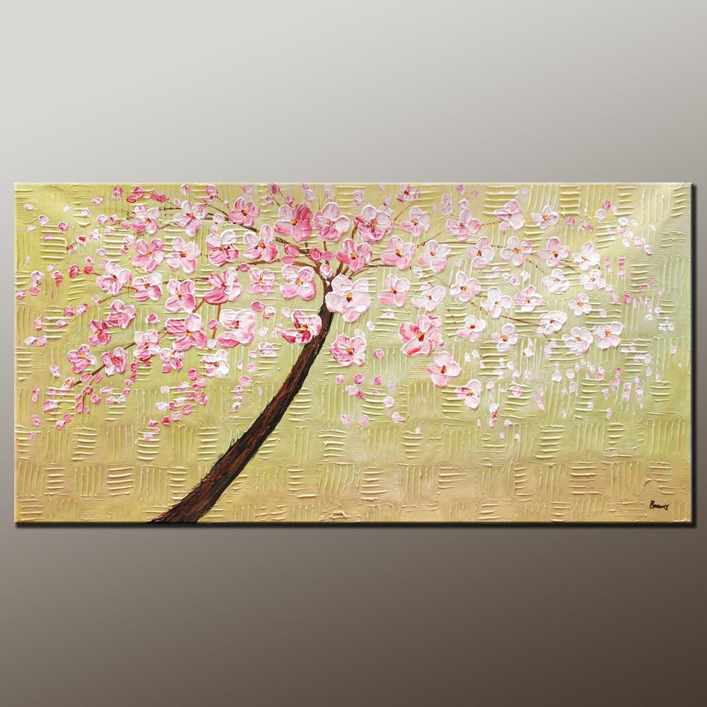 Modern Art, Contemporary Art, Tree Painting, Oil Painting, Flower Painting, Bedroom Wall Art, Heavy Texture Painting, Bedroom Wall Art, Canvas Art-Silvia Home Craft