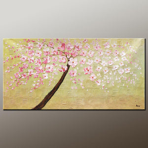 Modern Art, Contemporary Art, Tree Painting, Oil Painting, Flower Painting, Bedroom Wall Art, Heavy Texture Painting, Bedroom Wall Art, Canvas Art-Silvia Home Craft