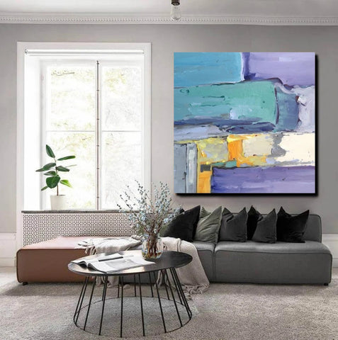 Canvas Painting for Living Room, Simple Modern Paintings, Blue Abstract Modern Paintings, Acrylic Painting on Canvas, Hand Painted Canvas Art-Silvia Home Craft