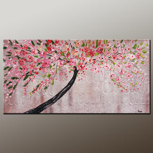 Modern Art, Contemporary Art, Tree Painting, Oil Painting, Flower Painting, Bedroom Wall Art, Heavy Texture Painting, Bedroom Wall Art, Canvas Art-Silvia Home Craft