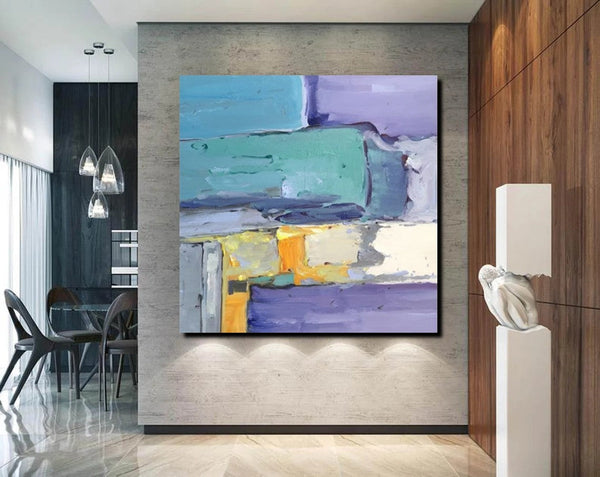 Canvas Painting for Living Room, Simple Modern Paintings, Blue Abstract Modern Paintings, Acrylic Painting on Canvas, Hand Painted Canvas Art-Silvia Home Craft