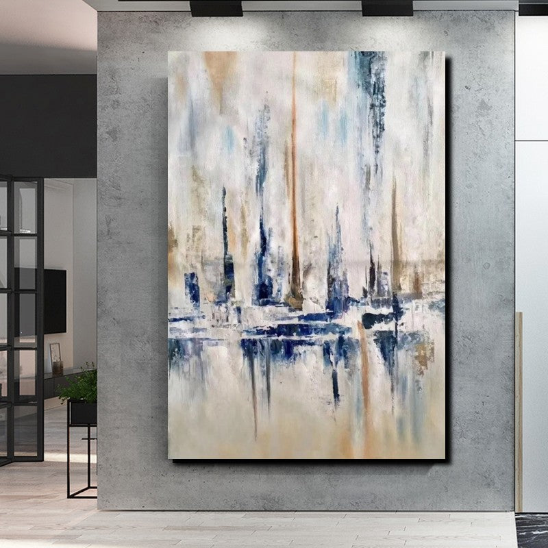 Abstract Sail Boat Painting, Minimalist Nautical Art, Ocean Blue Canvas, Modern Coastal Decor, Handmade Acrylic Art, Sailing Vessel Painting