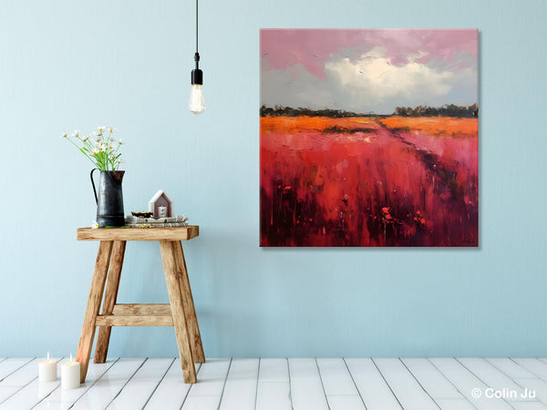Landscape Paintings for Living Room, Abstract Canvas Painting, Abstract Landscape Art, Red Poppy Field Painting, Original Hand Painted Wall Art-Silvia Home Craft