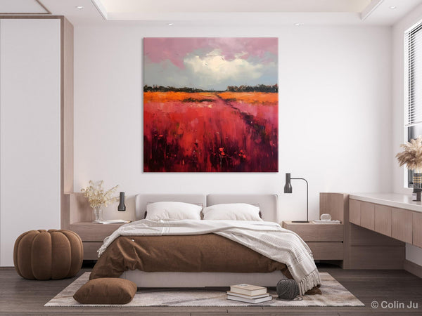 Landscape Paintings for Living Room, Abstract Canvas Painting, Abstract Landscape Art, Red Poppy Field Painting, Original Hand Painted Wall Art-Silvia Home Craft