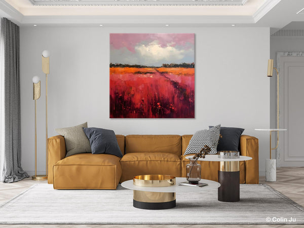 Landscape Paintings for Living Room, Abstract Canvas Painting, Abstract Landscape Art, Red Poppy Field Painting, Original Hand Painted Wall Art-Silvia Home Craft