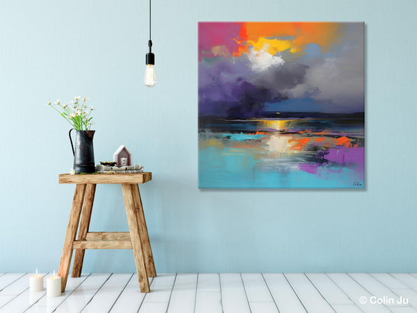 Contemporary Oil Painting on Canvas, Heavy Texture Canvas Art, Original Landscape Canvas Art, Oversized Landscape Wall Art Paintings-Silvia Home Craft