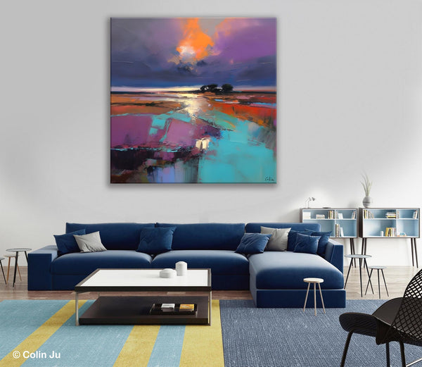 Canvas Painting for Living Room, Original Modern Wall Art Painting, Abstract Landscape Paintings, Oversized Contemporary Abstract Artwork-Silvia Home Craft