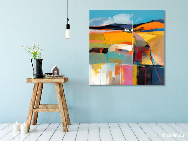 Acrylic Painting for Living Room, Contemporary Abstract Landscape Artwork, Oversized Wall Art Paintings, Original Modern Paintings on Canvas-Silvia Home Craft