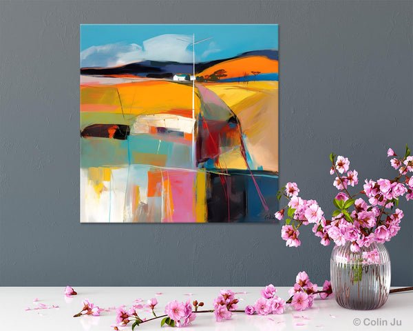 Acrylic Painting for Living Room, Contemporary Abstract Landscape Artwork, Oversized Wall Art Paintings, Original Modern Paintings on Canvas-Silvia Home Craft