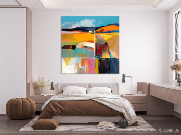 Acrylic Painting for Living Room, Contemporary Abstract Landscape Artwork, Oversized Wall Art Paintings, Original Modern Paintings on Canvas-Silvia Home Craft