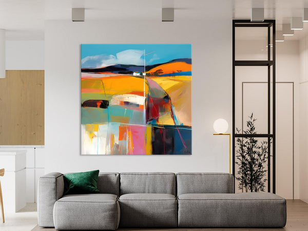 Acrylic Painting for Living Room, Contemporary Abstract Landscape Artwork, Oversized Wall Art Paintings, Original Modern Paintings on Canvas-Silvia Home Craft