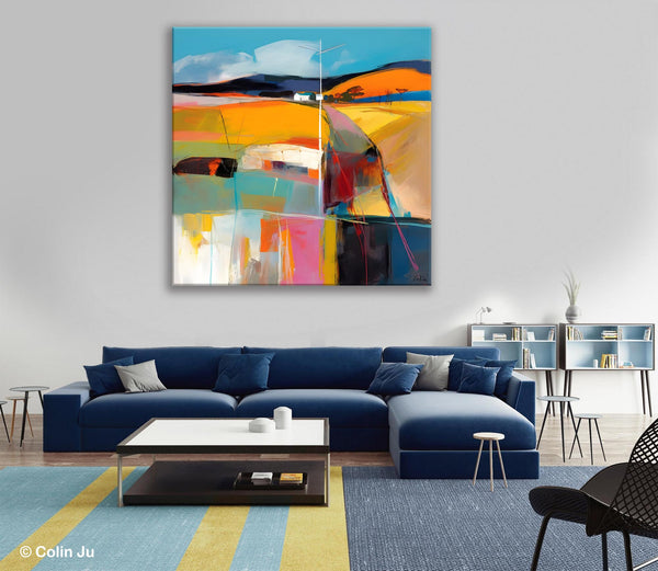 Acrylic Painting for Living Room, Contemporary Abstract Landscape Artwork, Oversized Wall Art Paintings, Original Modern Paintings on Canvas-Silvia Home Craft