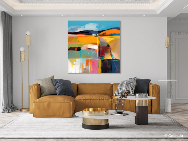 Acrylic Painting for Living Room, Contemporary Abstract Landscape Artwork, Oversized Wall Art Paintings, Original Modern Paintings on Canvas-Silvia Home Craft