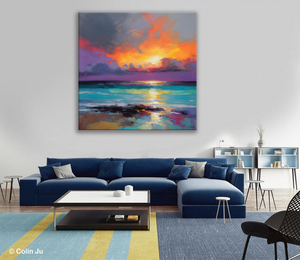 Extra Large Modern Wall Art, Landscape Canvas Paintings for Dining Room, Acrylic Painting on Canvas, Original Landscape Abstract Painting-Silvia Home Craft