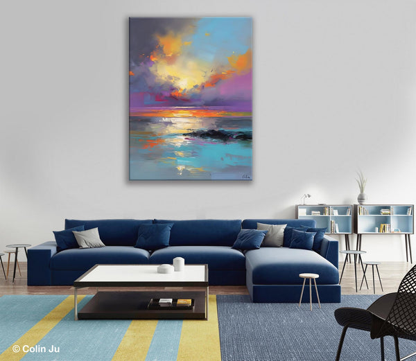 Oil Painting on Canvas, Extra Large Modern Wall Art, Landscape Canvas Paintings for Dining Room, Original Landscape Abstract Painting-Silvia Home Craft