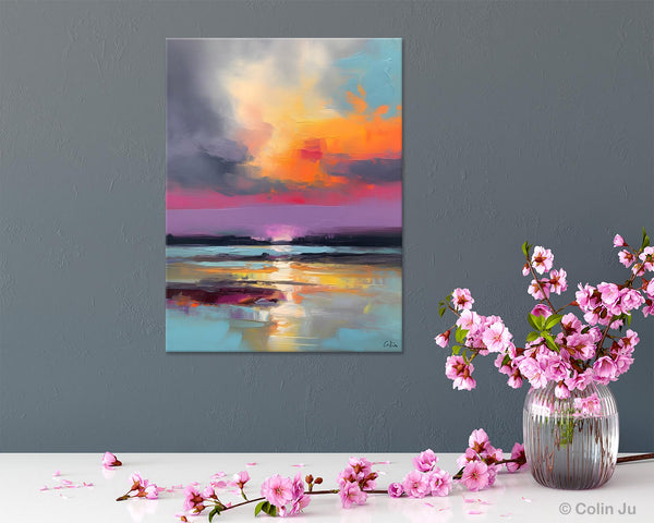 Canvas Painting for Living Room, Abstract Landscape Paintings, Original Modern Wall Art Painting, Oversized Contemporary Abstract Artwork-Silvia Home Craft