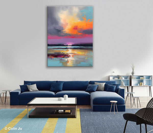 Canvas Painting for Living Room, Abstract Landscape Paintings, Original Modern Wall Art Painting, Oversized Contemporary Abstract Artwork-Silvia Home Craft