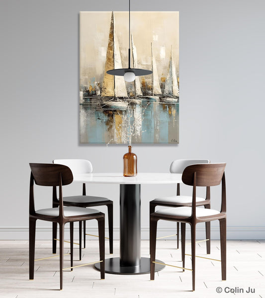 Modern Abstract Wall Art Paintings, Large Original Canvas Art for Bedroom, Large Painting Ideas for Living Room, Sail Boat Canvas Painting-Silvia Home Craft