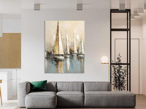 Modern Abstract Wall Art Paintings, Large Original Canvas Art for Bedroom, Large Painting Ideas for Living Room, Sail Boat Canvas Painting-Silvia Home Craft