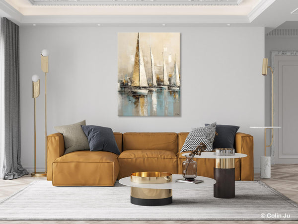 Modern Abstract Wall Art Paintings, Large Original Canvas Art for Bedroom, Large Painting Ideas for Living Room, Sail Boat Canvas Painting-Silvia Home Craft