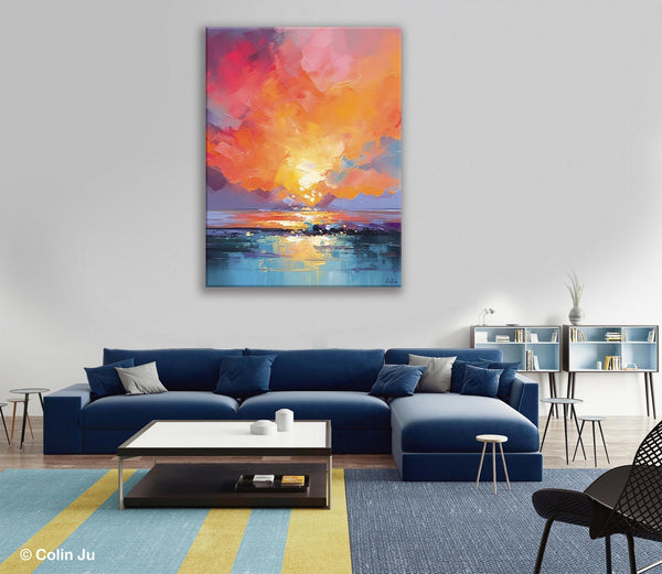 Palette Knife Canvas Art, Modern Landscape Paintings, Oversized Contemporary Canvas Paintings, Extra Large Canvas Painting for Living Room-Silvia Home Craft