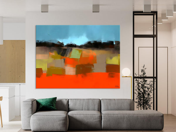 Modern Landscape Paintings Behind Sofa, Abstract Landscape Paintings for Living Room, Palette Knife Canvas Art, Original Landscape Art-Silvia Home Craft