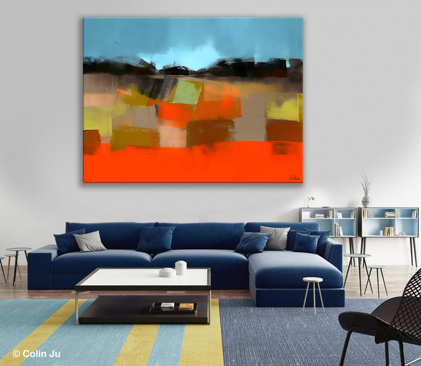 Modern Landscape Paintings Behind Sofa, Abstract Landscape Paintings for Living Room, Palette Knife Canvas Art, Original Landscape Art-Silvia Home Craft