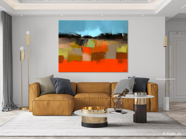 Modern Landscape Paintings Behind Sofa, Abstract Landscape Paintings for Living Room, Palette Knife Canvas Art, Original Landscape Art-Silvia Home Craft