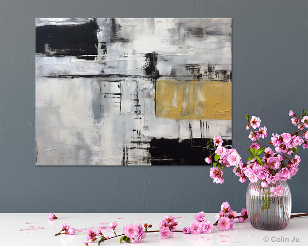 Black Abstract Acrylic Paintings, Large Paintings for Bedroom, Simple Modern Art, Original Canvas Paintings, Contemporary Canvas Paintings-Silvia Home Craft