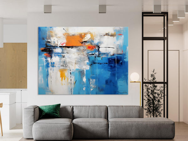Abstract Paintings Behind Sofa, Acrylic Paintings for Bedroom, Hand Painted Canvas Art, Original Canvas Wall Art, Buy Paintings Online-Silvia Home Craft