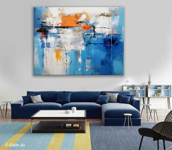 Abstract Paintings Behind Sofa, Acrylic Paintings for Bedroom, Hand Painted Canvas Art, Original Canvas Wall Art, Buy Paintings Online-Silvia Home Craft