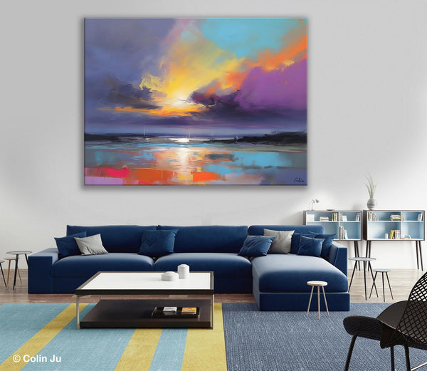 Landscape Painting on Canvas, Hand Painted Canvas Art, Abstract Landscape Artwork, Contemporary Wall Art Paintings, Extra Large Original Art-Silvia Home Craft